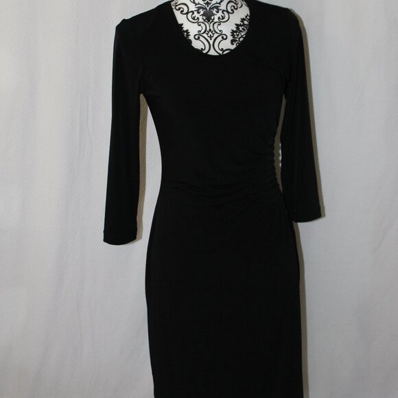 Calvin Klein Long Sleeve Rutched Side Little Black Dress Size 2 Pre-Loved - Picture 1 of 13